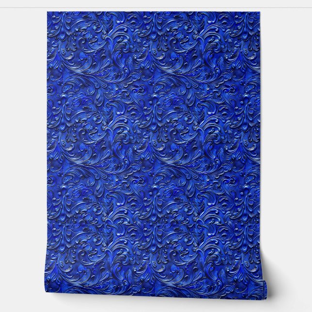 Rustic blue tooled leather  wallpaper (Unrolling)