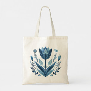 Rustic Blue Tulip Flower Folk Art Botanical Design Tote Bag