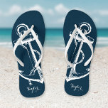 Rustic Blue Vintage Anchor Monogram<br><div class="desc">Custom printed flip flop sandals with a rustic nautical vintage anchor illustration and your custom monogram or other text. Click Customise It to change text fonts and colours or add your own images to create a unique one of a kind design!</div>