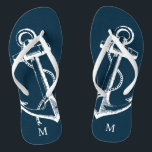 Rustic Blue Vintage Anchor Monogram Jandals<br><div class="desc">Custom printed flip flop sandals with a rustic nautical vintage anchor illustration and your custom monogram or other text. Click Customise It to change text fonts and colours or add your own images to create a unique one of a kind design!</div>