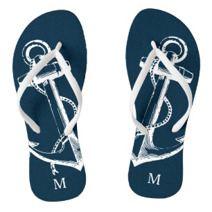 Rustic Blue Vintage Anchor Monogram Jandals
