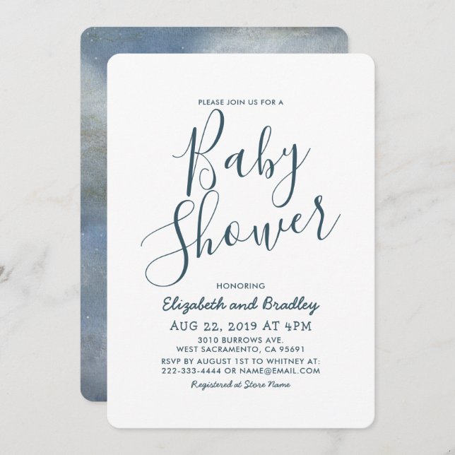 Rustic Blue Vintage Clouds Baby Shower Invitation (Front/Back)