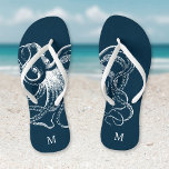 Rustic Blue Vintage Octopus Monogram Jandals<br><div class="desc">Custom printed flip flop sandals with a rustic nautical vintage octopus illustration and your custom monogram or other text. Click Customise It to change text fonts and colours or add your own images to create a unique one of a kind design!</div>