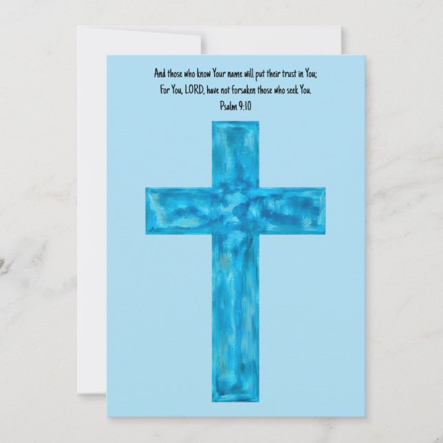 Rustic Blue Watercolor Cross Faith Flat Note Card (Front)