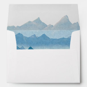 Rustic blue watercolor mountain range wedding envelope