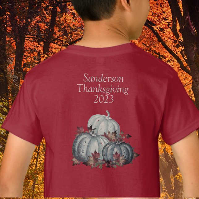 Rustic Blue Watercolor Pumpkin Fall Leaves  T-Shirt (Creator Uploaded)