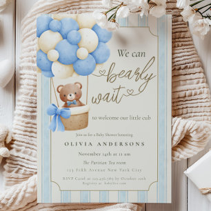 Rustic Blue We can Bearly Wait Baby Shower Invitation