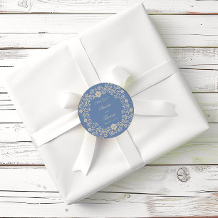 Rustic Blue Wedding Thank You Classic Round Sticker