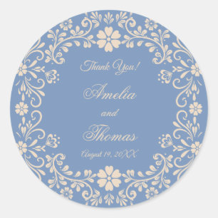 Rustic Blue Wedding Thank You Classic Round Sticker