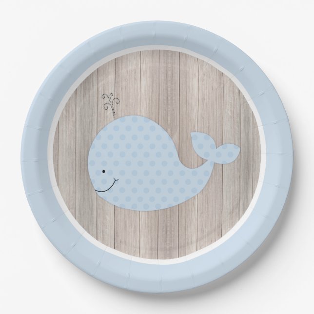 Rustic Blue Whale Paper Plate (Front)