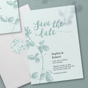 Rustic Blue Whimsical Floral Save The Date