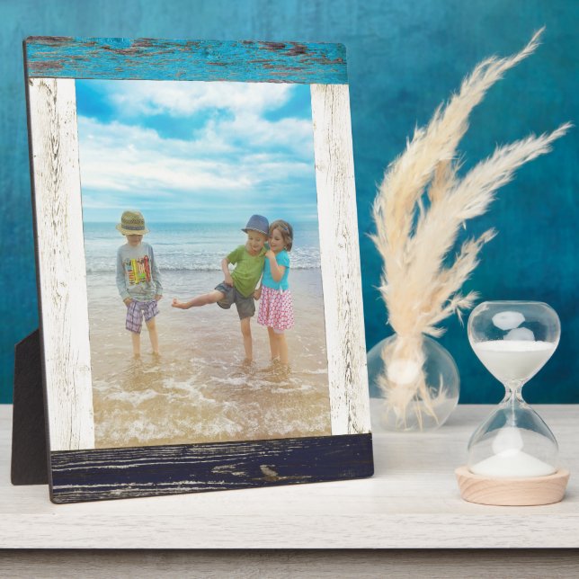 Rustic Blue White Beach Wood Photo Frame (Side)