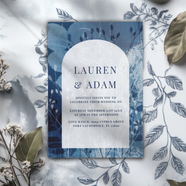 Rustic Blue & White Botancial Wedding Invitation (Creator Uploaded)