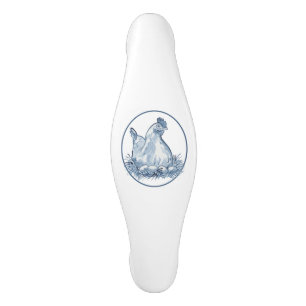 Rustic Blue & White Chicken Hen Country Delft Ceramic Cabinet Pull