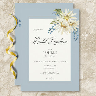 Rustic Blue & White Daisies Bridal Luncheon Invitation