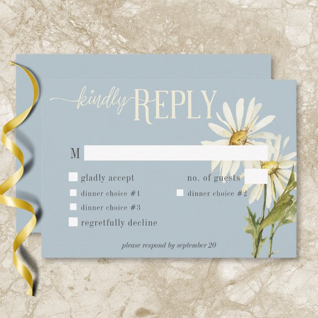 Rustic Blue & White Daisies Dinner RSVP Card (Rustic Blue & White Daisies Dinner RSVP Card)