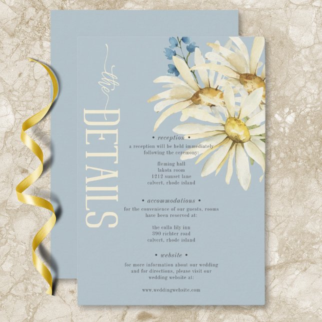 Rustic Blue & White Daisies Wedding Details Enclosure Card (Rustic Blue & White Daisies Wedding Details Enclosure Card)