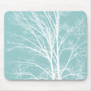 Rustic Blue White Tree Branches Mouse Pad