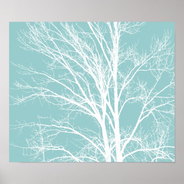 Rustic Blue White Tree Branches Poster (Front)