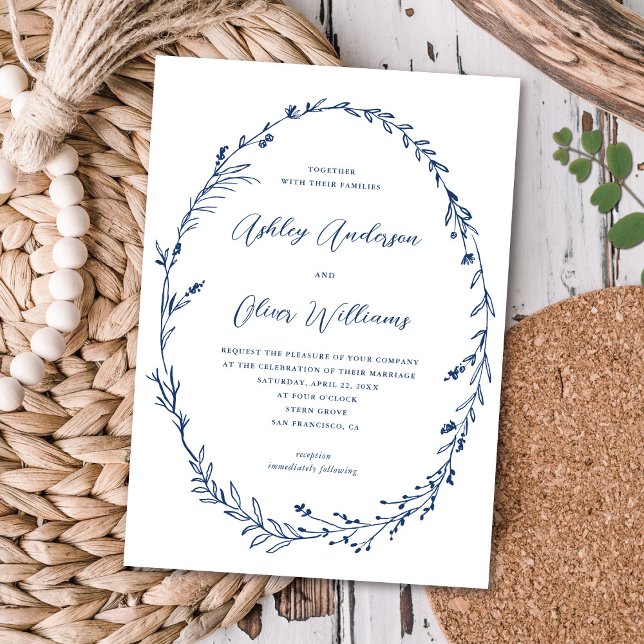 Rustic Blue White Wildflower Wreath Wedding Invitation (Creator Uploaded)