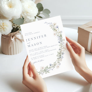 Rustic blue wildflower floral wedding Invitation