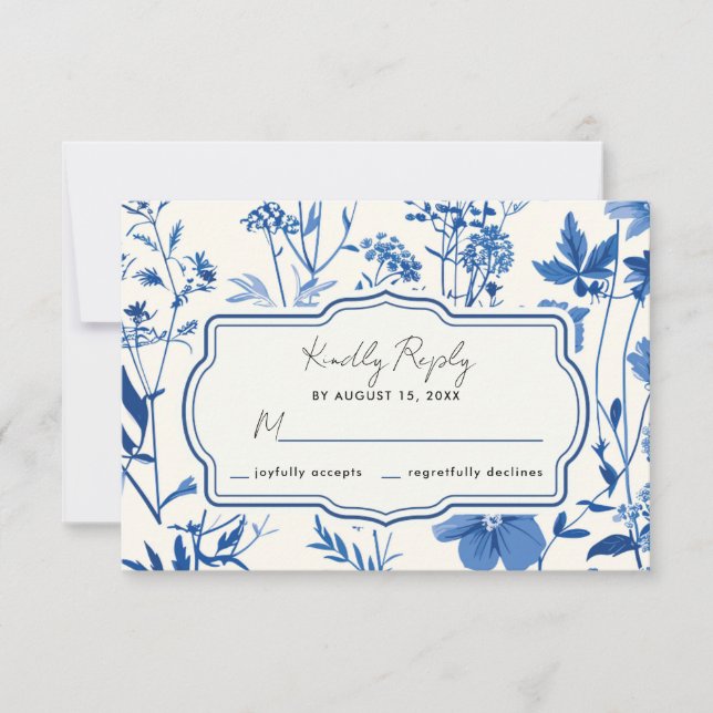 Rustic Blue Wildflower Wedding RSVP (Front)