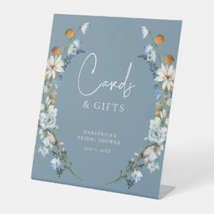 Rustic Blue Wildflowers & Daisies Shower Gifts Pedestal Sign