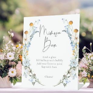 Rustic Blue Wildflowers & Daisies Shower Mimosa Pedestal Sign