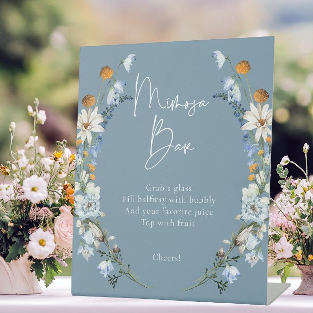 Rustic Blue Wildflowers & Daisies Shower Mimosa Pedestal Sign (Creator Uploaded)