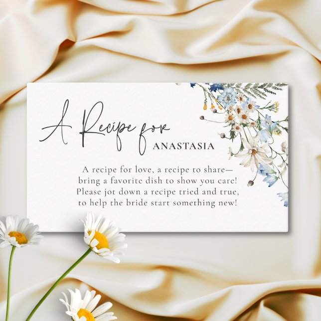 Rustic Blue Wildflowers & Daisies Shower Recipe Enclosure Card (Creator Uploaded)