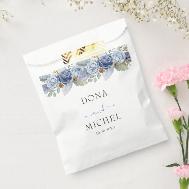 Rustic Blue Winter Floral Wedding Favour Bags (Sealed)
