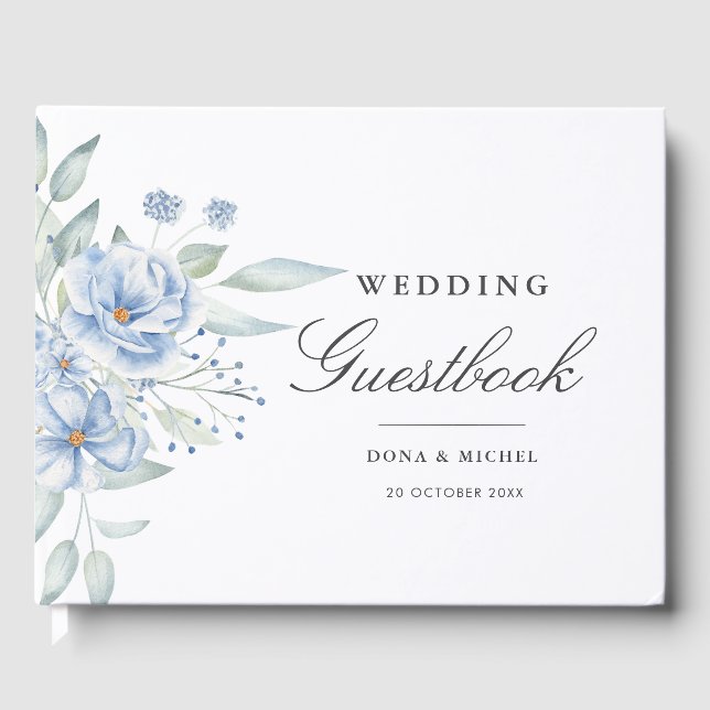 Rustic Blue Winter Floral Wedding Guest Book (Front)