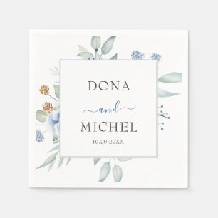 Rustic Blue Winter Floral Wedding Napkin