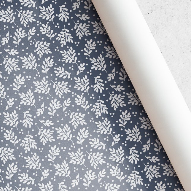 Rustic Blue Winter Foliage Christmas Wrapping Paper (Creator Uploaded)