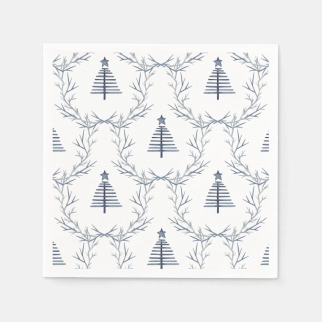 Rustic Blue Winter forest Nordic Scandi Christmas  Napkin (Front)