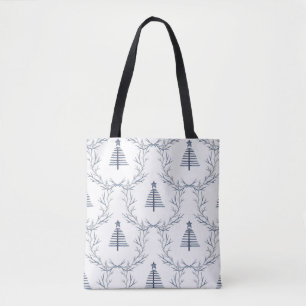 Rustic Blue Winter forest Nordic Scandi Christmas Tote Bag