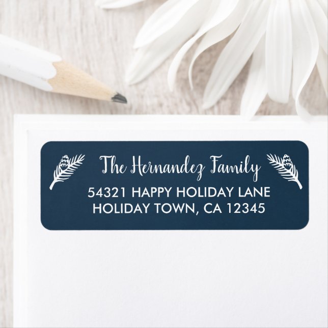 Rustic Blue Winter Holiday Pine Branches Address (Insitu)