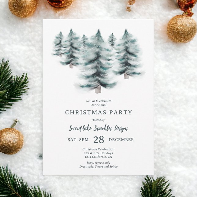 Rustic Blue Winter snowy Pines Christmas corporate Invitation (Rustic Blue Winter snowy Pines Christmas corporate Invitation)