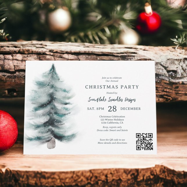 Rustic Blue Winter snowy Pines Corporate Christmas Invitation (Rustic Blue Winter snowy Pines Corporate Christmas Invitation)