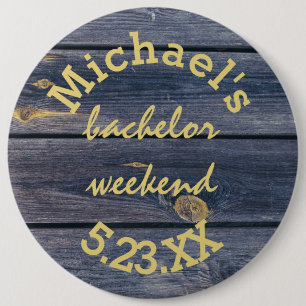 Rustic Blue Wood   Bachelor Weekend Monogram 6 Cm Round Badge
