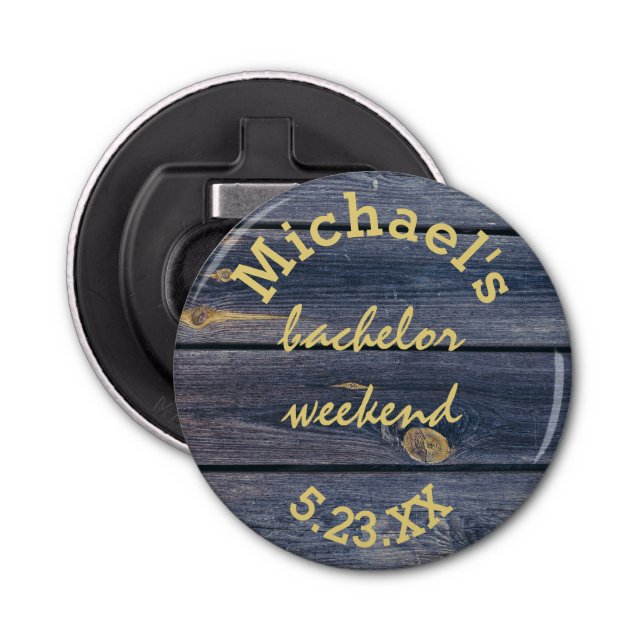 Rustic Blue Wood | Bachelor Weekend Monogram Bottle Opener (Front)