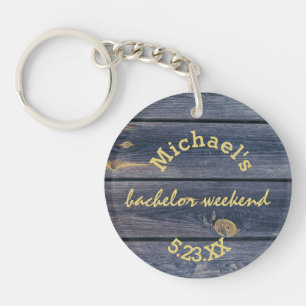 Rustic Blue Wood   Bachelor Weekend Monogram Key Ring