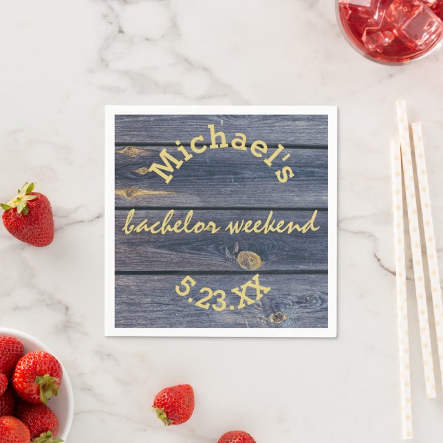 Rustic Blue Wood | Bachelor Weekend Monogram Napkin (Insitu)