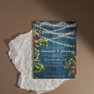 Rustic Blue Wood Berry Festive wedding Invitation