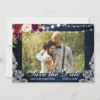 Rustic Blue Wood Floral Lights Lace Photo