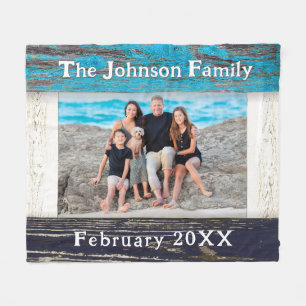 Rustic Blue Wood Frame Family Name  Fleece Blanket
