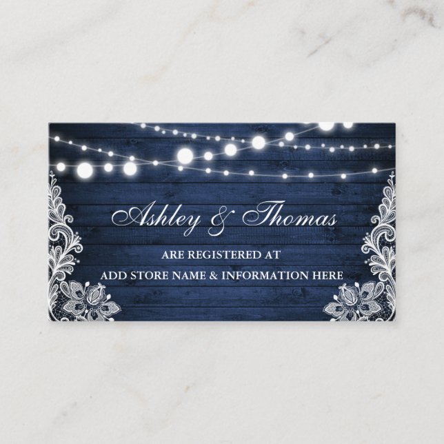 Rustic Blue Wood Lace Wedding Registry Insert Card (Front)