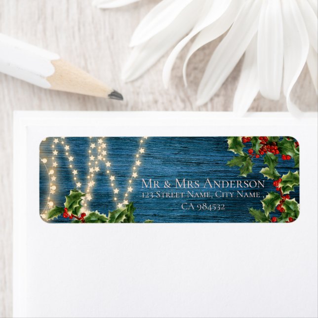Rustic Blue Wood Lights Christmas Wedding Address  (Insitu)