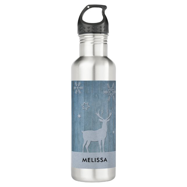 Rustic Blue Wood Reindeer Country Christmas 710 Ml Water Bottle (Front)