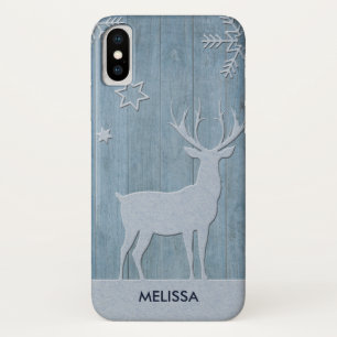 Rustic Blue Wood Reindeer Country Christmas Case-Mate iPhone Case